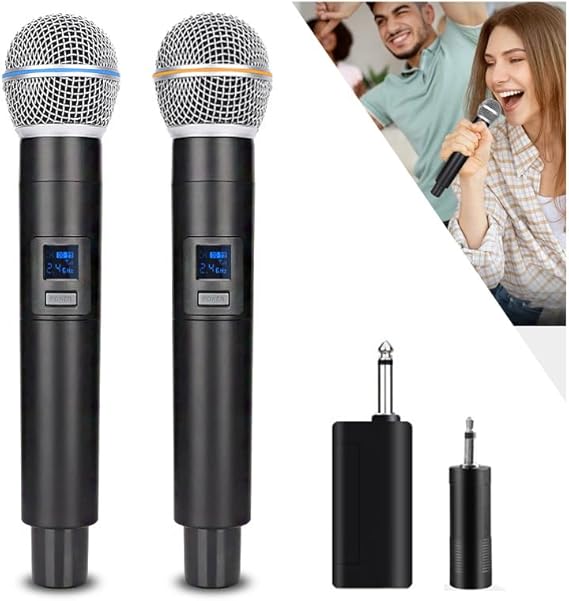 2.4G Wireless Microphone,Dual Microphones for Karaoke, Wireless Dynamic Microphone with Rechargeable Receiver,Plug and Play,Suitable for Speech, Wedding, Church, PA System (W58-2.4g)