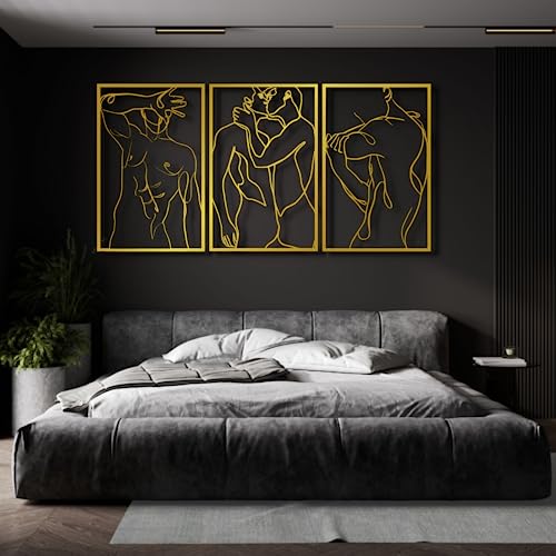 ICEWQOQU Modern Masculine Men Love 3 Piece Metal Line Art Wall Decor, Gay Couple Metal Wall Art, Maximalist Decor, Couples Wall Decor Bedroom, Living Room 70.8 x 37  180 x 94 cm, gold