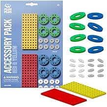 PLUS PLUS Accessory Pack, Red & Yellow - 2 Baseplates, 8 Wheels, Car Plane Train Building Pieces, Stem Construction Parts for Kids
