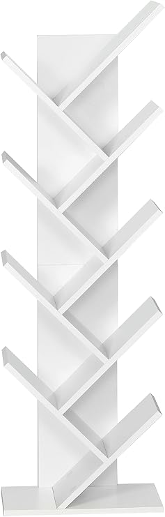 Mondeer Tree Bookshelf, 9-Tier Floor Standing Bookcase, Book Storage Rack for Bedroom, Living Room, Home Office, White, 40 x 20 x 127 cm