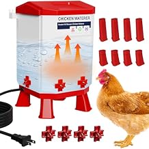 Heated Chicken Waterer, 2 Gallon Thermostatic Poultry Drinker with 4 Nipples, Outdoor Winter Water Heater with Leg Base for Chickens, Ducks, Geese, Turkeys, Anti-Freeze Automatic Watering System