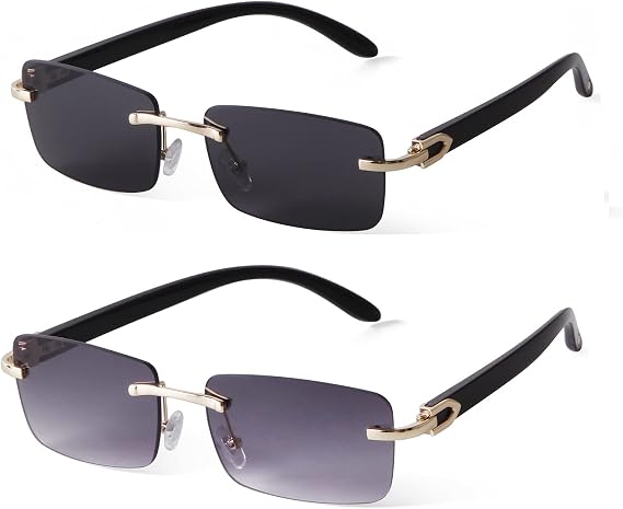 Fashion Rectangle Rimless Sunglasses for Men Women Frameless Shades | Rectangular, UV400 Protection, 2000s, 90s, Unisex, Faux Buffalo Horn, for a high fashion accessory and daily wear
