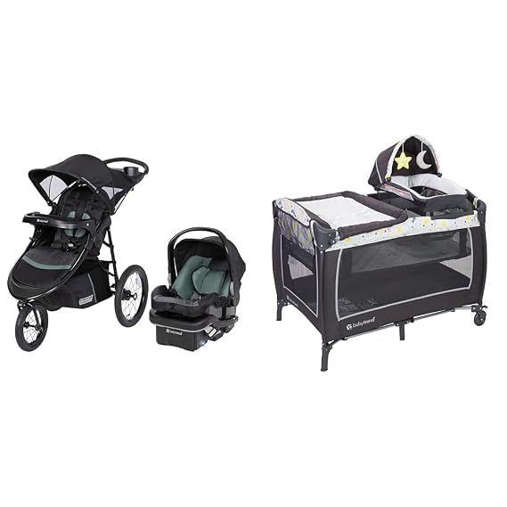 Baby Trend Expedition DLX Travel System, Dash Sage & Lil' Snooze Deluxe II Nursery Center, Twinkle Twinkle Little Moon
