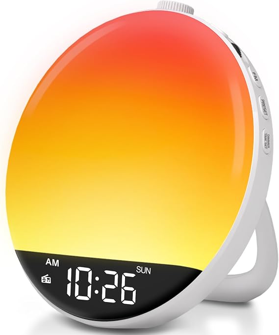 DreamSky Sunrise Alarm Clock Radio for Bedroom with Bluetooth Speaker | Wake up Light Alarm Clock for Kids Adults, Digital FM Radio with Sleep Timer, Dimmable RGB Night Light, Small Gifts