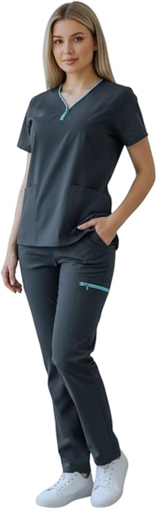 SOULMATE Women's Alexa V-Neck Scrub Set