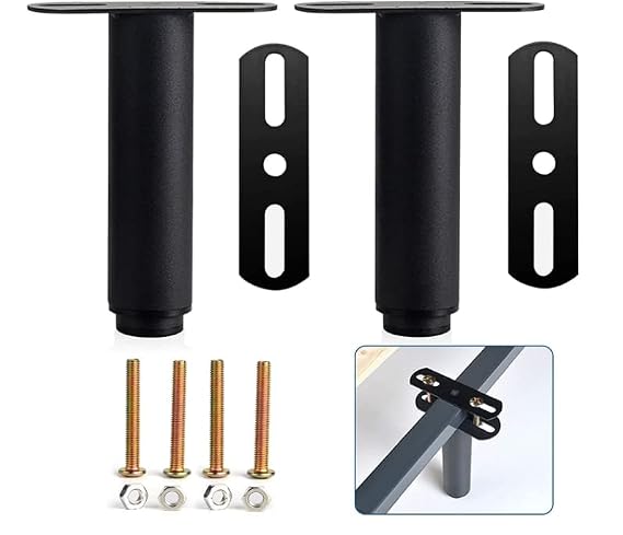 2Pcs 7-13inch Adjustable Bed Legs, Black Metal furniture legs | Stainless steel sofa legs, non-slip, scratch-resistant, height adjustable, sturdy, no noise, for bed, cabinet, furniture