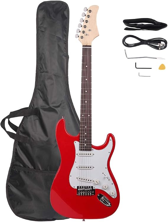 38 Inch Beginner Electric Guitar Kit, Full Size Electric Guitar,Complete Electric Guitars Set with Bag, Strap, Power Wire, Wrench Tool,Tremolo Bar and Plectrum,Red
