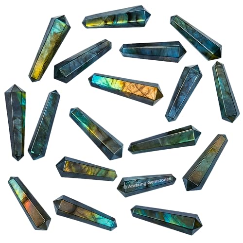 Amazing Gemstone Labradorite Crystal Points Bulk Healing Crystals - Pack of 3 Double Terminated Healing Wand Point Bulk Crystals for Crafts, Crystal Grid, DIY Work - Premium Crystals - Beginners Gift