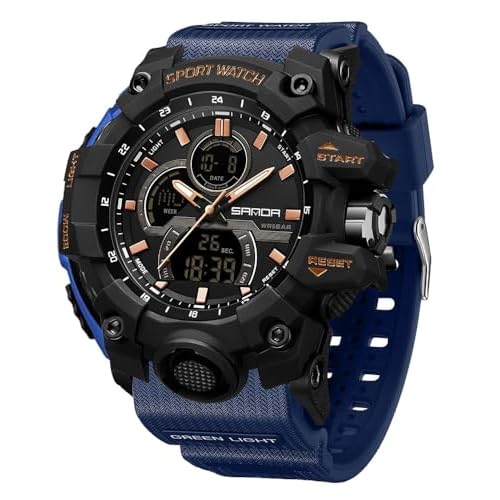 FANMIS Mens Solar Powered Casual Quartz Wrist Watch Analog Digital Multifunctional Black Sports Watch