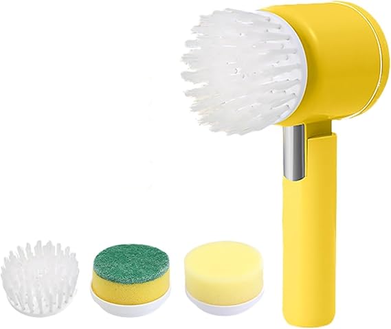Electric Spin Scrubber, Folding Electric Cleaning Brush for Bathroom Rechargeable Shower Scrubber Power Scrubber Cordless with 3 Replaceable Cleaning Brush Heads (Color : Yellow)