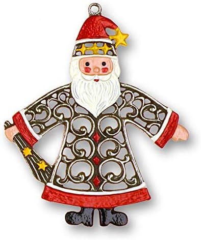 Filigree-Ornament Santa Claus - Painted German Pewter - Small Christmas Tree Ornament