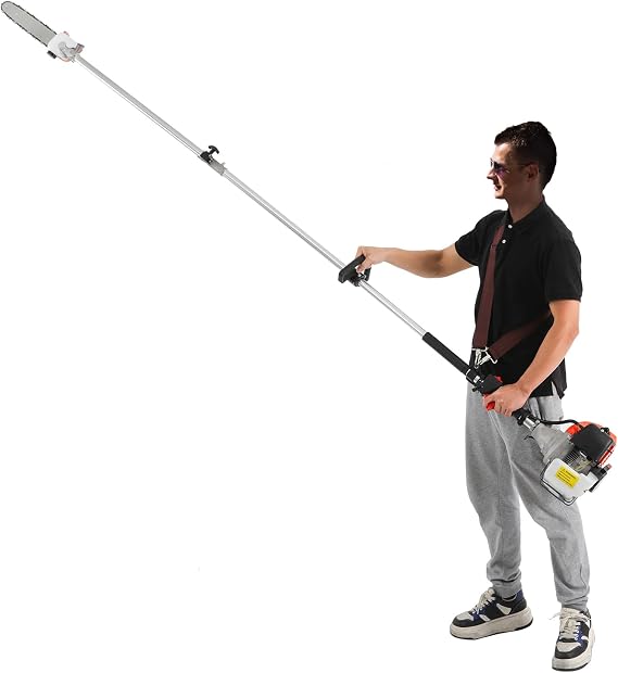 52CC Pole Saw Gas Powered Two-Stroke Cordless Tree Trimmer Pruning Chainsaw Long Extension Garden Branch Cutter for Tree Trimming Branch Cutting Shoulder Strap