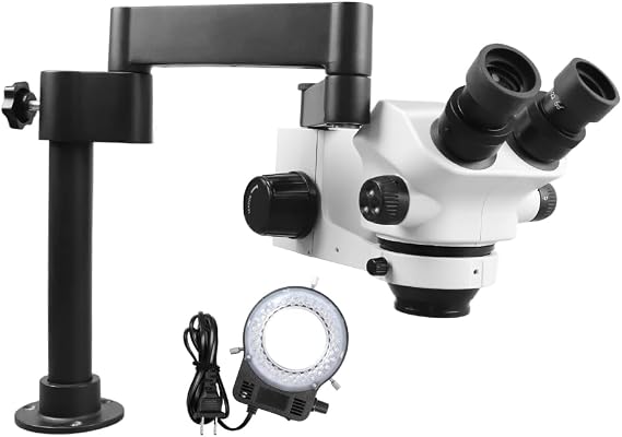 TOAUTO Multi-Directional Microscope 7X-50X Magnification Jewelry Inlaid Microscope with Adjustable Bracket & Ring LED Light