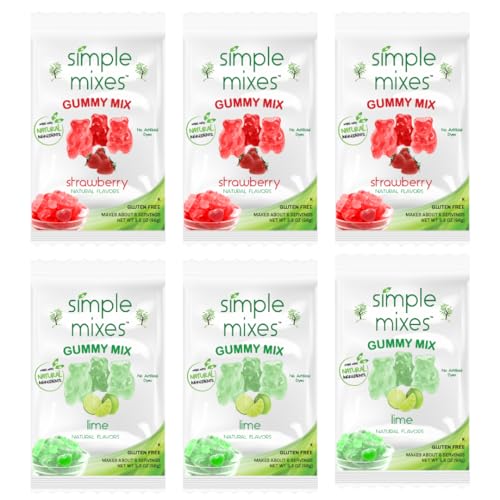 Simple Mixes Natural Gummy Mix Bundle, Strawberry & Lime 3 Pack each flavor, Fun Snacks, Make Infused Gummies