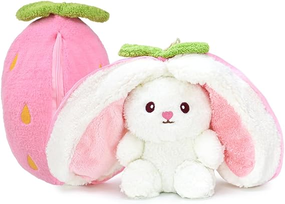 Özgüner Oyuncak Pelüş Çilek Tavşan,Fermuarlı Meyve Çantasında Nakışlı,40 cm,Pembe, Kırmızı, Karpuz, Ananas, Havuç Model Seçenekleri,Paskalya,Çilek Tavşan (Pembeçilek)
