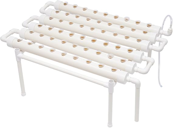 RANZIX Hydroponic Grow Kit, 1 Tier, 54 Site, 6 Tubes, Bottomless Plant Growing Systems and Flowing, Deep Water Culture Gardens with Pump for the Educational Hydroponic System (54 Holes)
