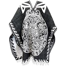 Authentic Mexican Poncho Reversible Cobija Blanket - Aztec Calendar