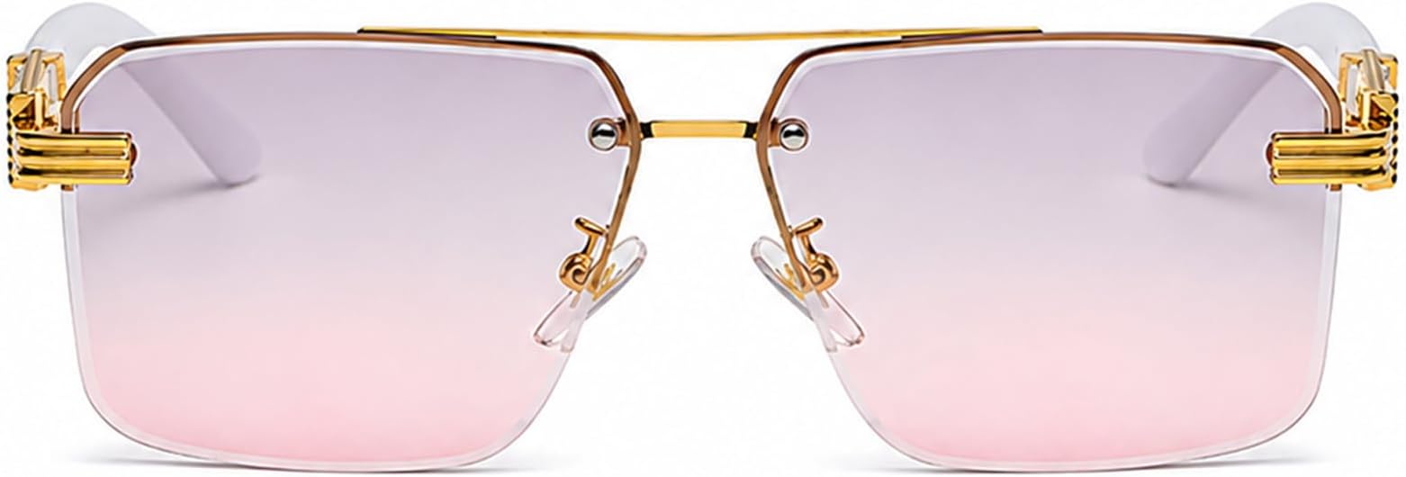 Aviator Sunglasses for Men Women Half Frame Vintage Shades UV400