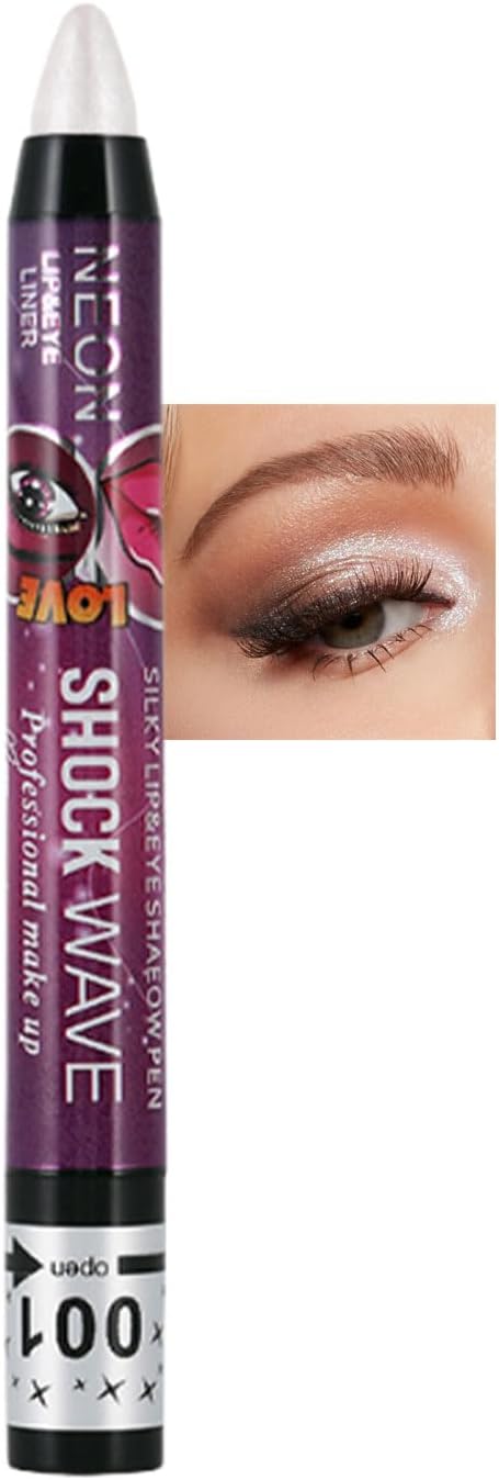 Shimmer White Eyeshadow Pen, Metallic Pearl Silver Eyeshadow Stick, Pearlescent Eye Makeup Crayon Waterproof Highly Pigmented, Easy to Apply Brightener Highlight Pencil