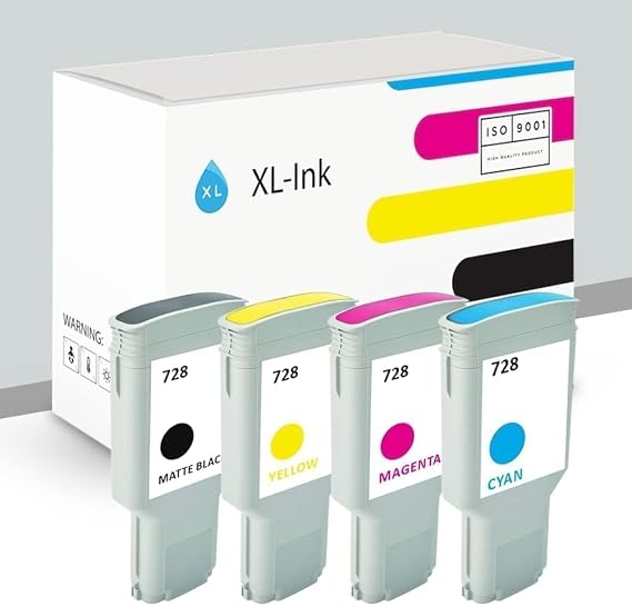 XL-Ink Compatible InkJets for HP 728 Set 4-Pcs (300ml: Matte Black, Cyan, Magenta, Yellow) 4 x 300ml