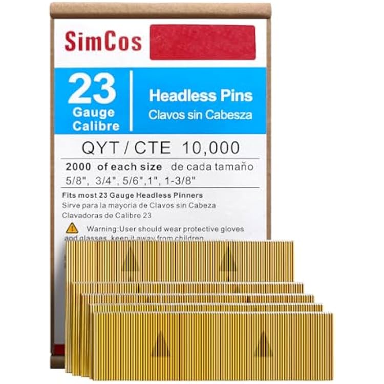 23 Gauge Pinner Nails 58,34,56,1,1-38 Assorted 5 Sizes Headless Pin Nails for 23 GA Pneumatic or Electric Pinner or pin Gun,Project Pack 58345611-38-10000pcs