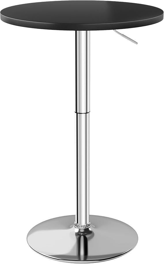 Furmax Bistro Pub Table Height Adjustable Round Bar Table 27.4-36 Inches, 360Swivel Cocktail Table for Dining Room, Party, Cafe (1, Black-Silver)