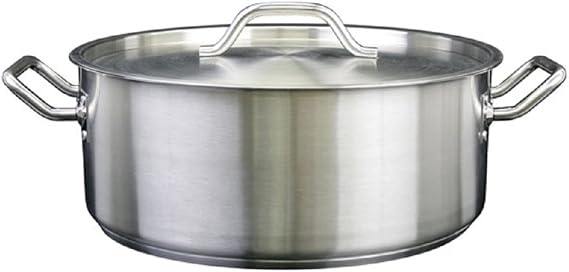 Thunder Group SLSBP015, 15 Quart Stainless Steel Brazier with Cover, Commercial Braising Pan with Lid, Professional Braiser