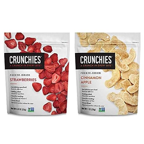Crunchies Freeze-Dried Fruits, Strawberry & Cinnamon Apple Bundle, 100% All Natural Crispy Snacks, Gluten Free & Vegan, 12ct (6 Of Each Flavor), 1 Ounce Bags (Packaging May Vary)