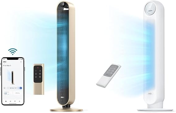 Dreo Smart Tower Fan Voice Control, 120 Oscillating Fan Compatible with Alexa/Google/App/Remote & Tower Fan for Bedroom, 24ft/s Velocity Quiet Floor Fan, 90 Oscillating Fans for Indoors, Gold