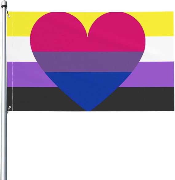 Nonbinary Non-Binary Genderqueer Pride Flag Bisexual Heart Welcome Party Outdoor Outside Decorations Picks Home House Garden Yard Decor 3 X 5 Ft Large Flag