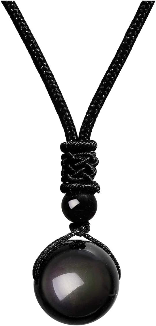 Jovivi Mens 16mm Natural Black Obsidian Rainbow Eyes Stone Lucky Blessing Beads Pendant Necklace with Adjustable Braided Rope Cord For Men Jewellery Gifts