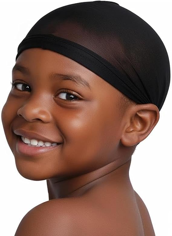 Titan Kids Stocking Wave Cap 2PCS Soft & Smooth Nylon Wave Cap for Boys and Girls, Stretchable & Breathable Hair Cover, Gentle Hair Protection for Waves, Braids, and Everyday Styles, Black