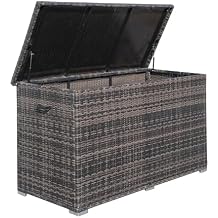 Outdoor 286 Gallon Large Rattan Deck Storage Box by Brown-Steel