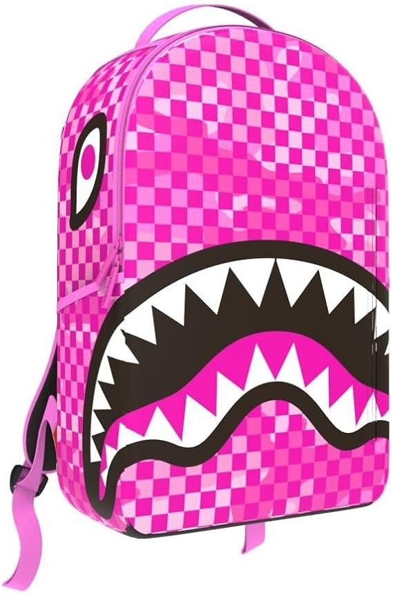 Sprayground Pink Camocheck Backpack, 18x6x11.5 inches, Faux Leather, Multiple Compartments, Limited Edition