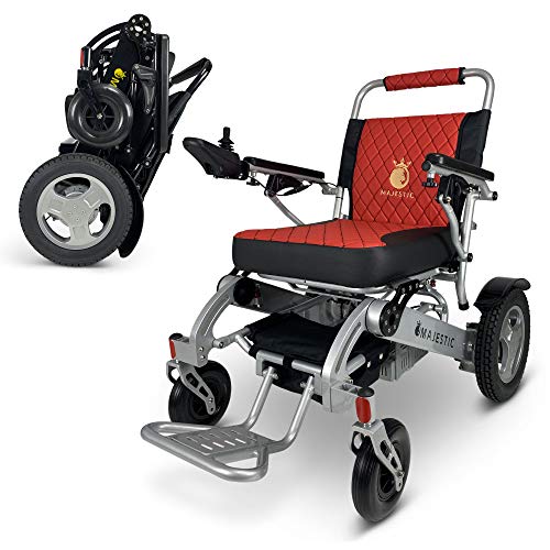 Ultra Lightweight Electric Power Wheelchair for Adults and Seniors 500W Motor Heavy Duty Mobility Motorized Portable Travel Wheel Chairs Wide Seat All Terrain Silla de Ruedas Red, Silver Frame