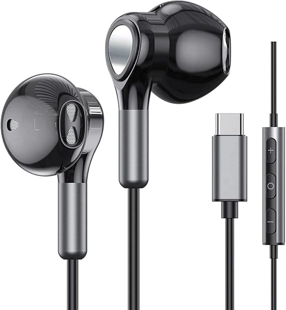 USB C Headphones, USB-C Headphones for Samsung Galaxy S24 Ultra, S23, S22, S21 FE, S20, A53, A54, A34, USB-C, Earphones with Microphone,In-Ear Wired Earbuds for iPhone (BLACK)