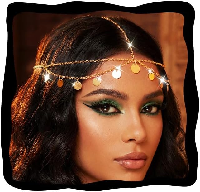 Kopfkette mit Pailletten Quaste Haarkette goldene Kopfbedeckung Haarschmuck für Frauen