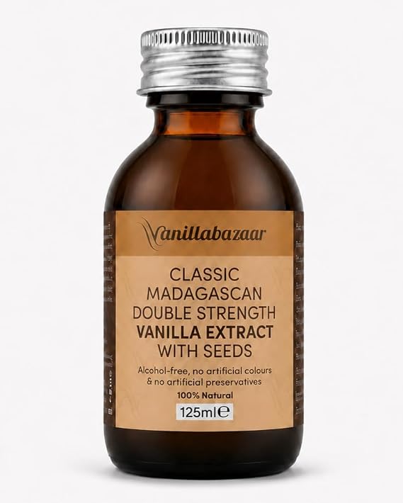 125ml Classic Madagascan Vanilla Extract Double Strength with Seeds - Natural, Kosher, Halal Certified, Vegan, Alcohol-Free - Baking Ingredients | Vanillabazaar