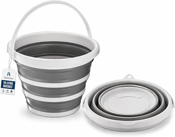 Collapsible Bucket 10L, Foldable Silicone Bucket with Sturdy Handle, Portable Water Bucket for Camping, Fishing, Travel & Home Cleaning,
