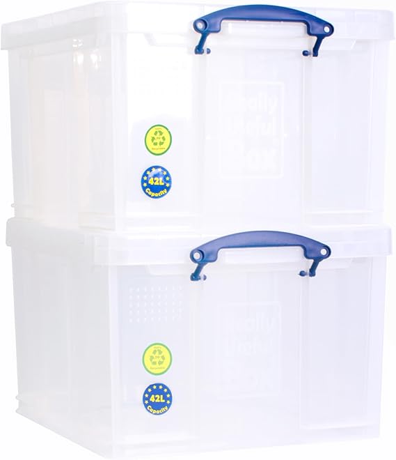 Really Useful Box Plastic Storage 42 Litre Clear (Pack Of 2)
