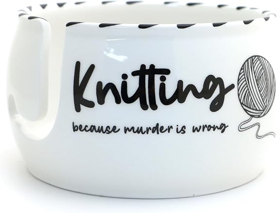 Knitting Because Murder is Wrong Yarn Bowl, funny yarn bowl, knitting gift LennyMud by Lorrie Veasey