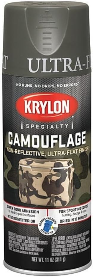 Krylon Spray Paint, Olive, Ultra-Flat, Solvent, 11 oz K04293777-1 Each