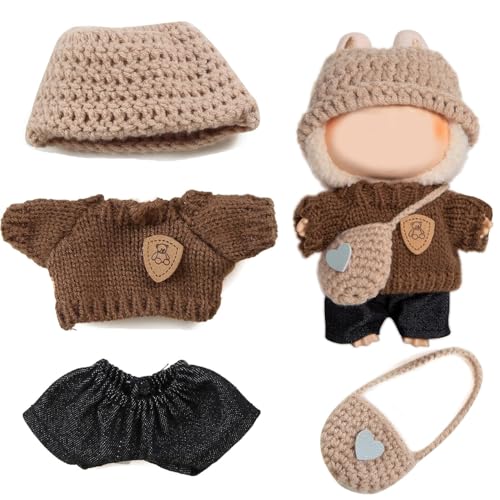 Clothes for Labubu Doll,Clothes for Dolls Accessories,Crochet 4 Pieces Outfit Set Suitable for Labubu 15cm 17cm Doll,Adorable Dress-Up Accessories for Labubu Doll