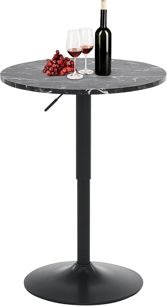 24" Round Bar Table, Bistro Pub Table, Adjustable Height Pub Table, 360 Swivel Cocktail Bar Table with Metal Base and MDF Top, Suitable for Small Space, Bar, Bistro, Cafe (Black)