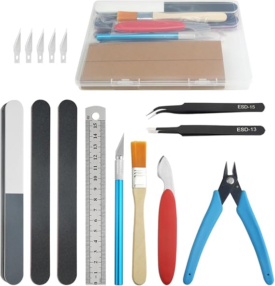 Bigstone 16 PCS Model Tools Kit Modeler Basic Hobby Building Tools Craft Set for Cars, Airplanes, Buildings, Robots Plastic Gundam Models Building Repairing and Fixing