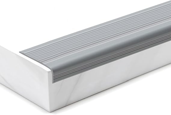 Proflex Anti Slip Stair Nosing Strip | 45Ft Vinyl Edge Protector | Peel and Stick Molding Trim | Indoor and Outdoor | 2 Inches x 36 Inches (15 Packs) Gray