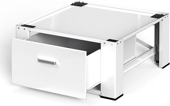 28" Washer and Dryer Pedestals with Drawer- Laundry Pedestal Stand for Washer and Dryer,Alloy Steel Washing Machine Stand Raiser, Washer dryer pedestal 14.3'' Height White