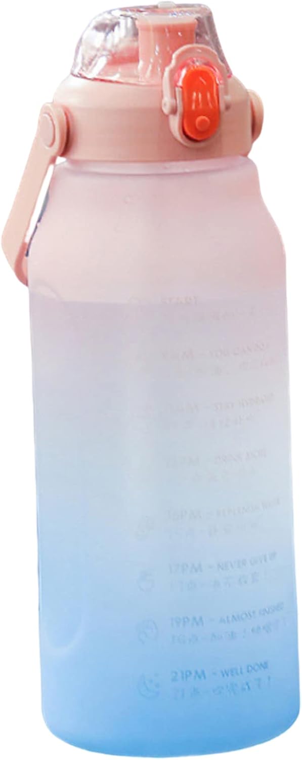 Water Bottle Air Up Bottle Bpa Free Sport Drink Bottle With Time Marking And Lock Cover Leakproof Plastic Water Bottle For Camping Gym Pink Blue 2L