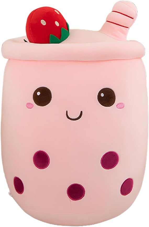 Bubble Tea Plush Pillows, Cute Boba Plushies Soft Toys Giant Stuffed Animal Pillow for Boba Lovers (Pink, 35cm)