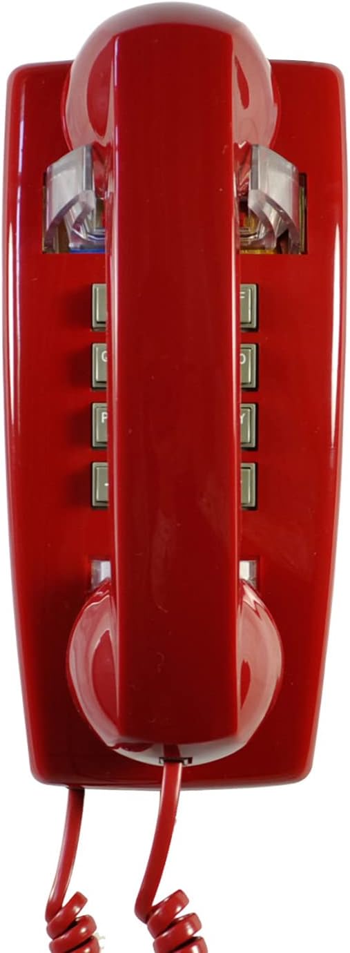 Red Wall Phone, Corded Wall-Mounted Landline Home Phones, Vintage Plastic Wall-Plated Trimline Phone for Home/Office/Hotel/Telephone Booth, Volume Adjustable Antique Analog Telephone